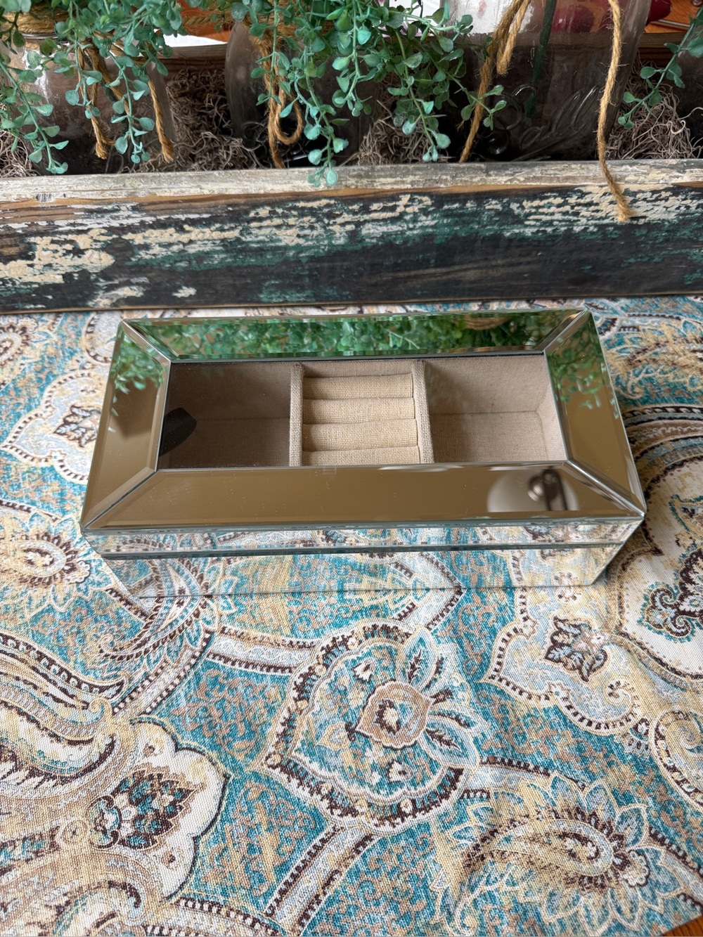 Jewelry Box Mirrored Glass Ring Holder Organizer Beveled Vanity Storage